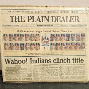 VINTAGE 09-25-1995 CLEVELAND INDIANS WIN THE TITLE NEWSPAPER